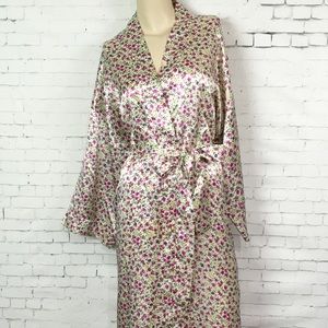 Vintage Christian Dior Satin Robe Floral Medium